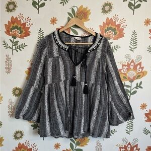 Altar'd State Black and White Patterned Blouse